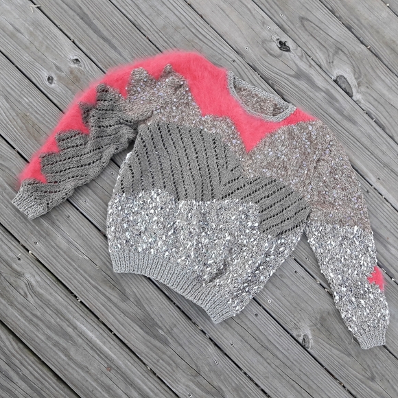 Chunky Knit Sweater Handmade Fuzzy Soft Fun Unique Ugly Cute Valentine Pink Fur - Picture 8 of 16